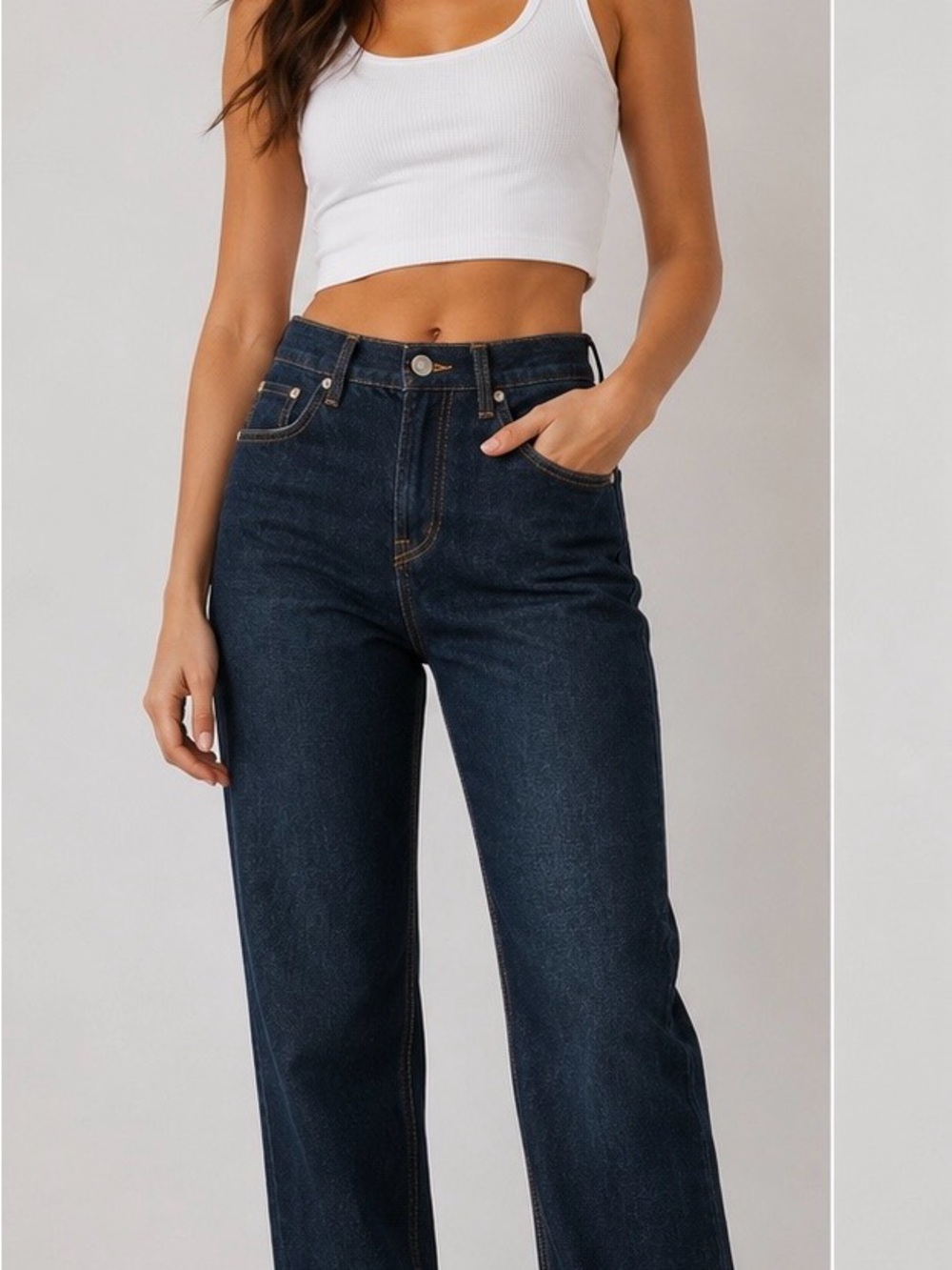 Zara High-Rise Straight Leg Jeans - Dark Indigo